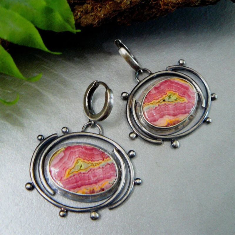 Wholesale Creative Flower Inlaid Purple Diamond Luxury Antique Silver Round Swing Earrings